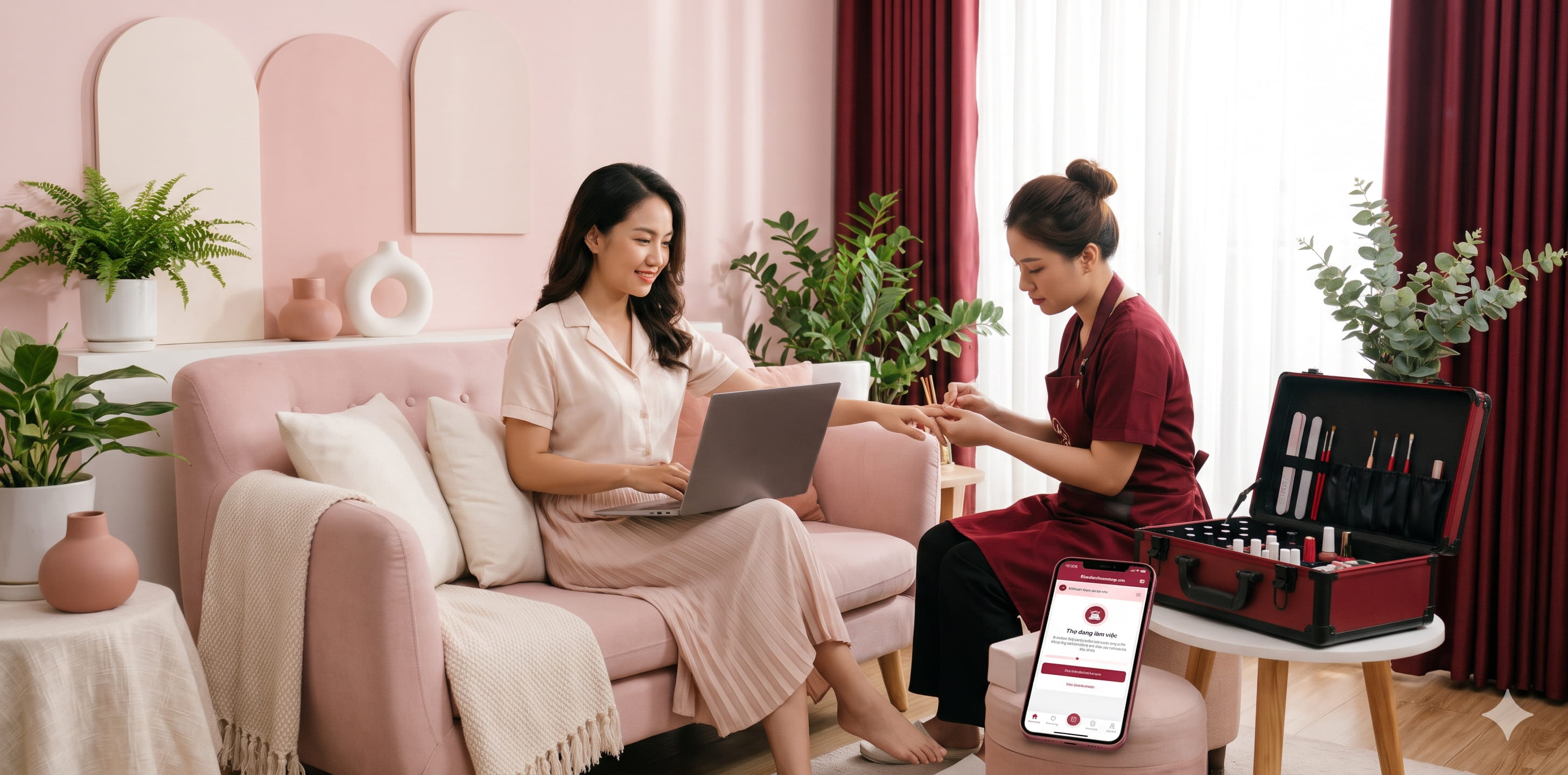 Không gian dụng cụ chăm sóc sắc đẹp và dịch vụ spa cao cấp